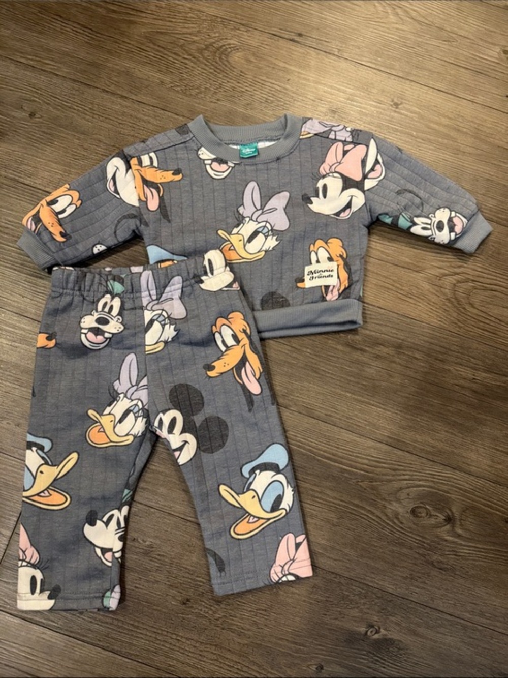 Adorable Disney Grey Kids Character Sweatshirt & Pants Set. 6-9m. Like New!